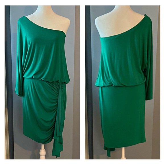 🎉👗SEXY & UNIQUE GREEN HOLIDAY PARTY DRESS EcoSkin M Asymmetrical, Sustainable - Picture 3 of 10